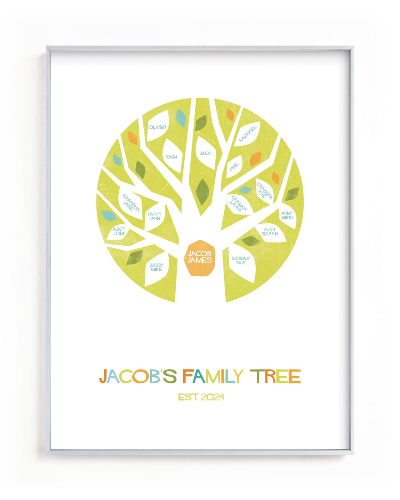 This is a green family tree art by Robin Ott called Jacob's Tree.