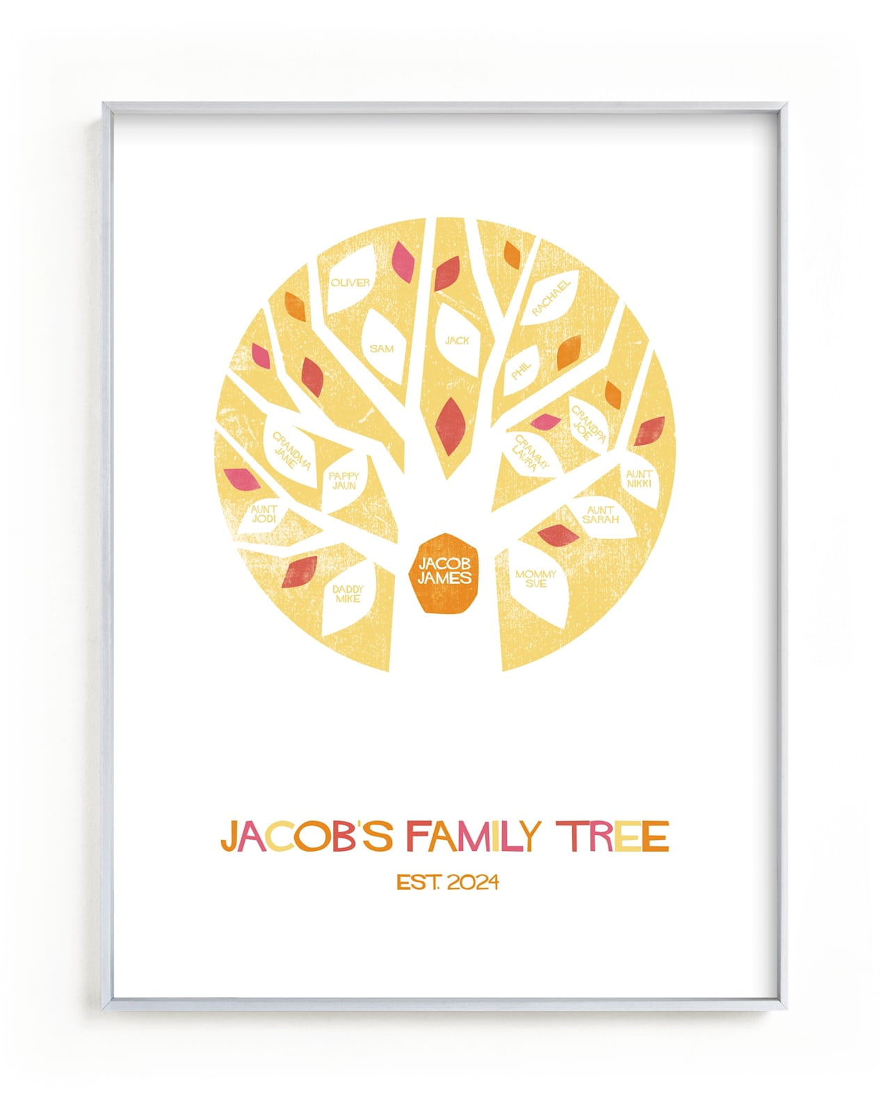 This is a orange family tree art by Robin Ott called Jacob's Tree.