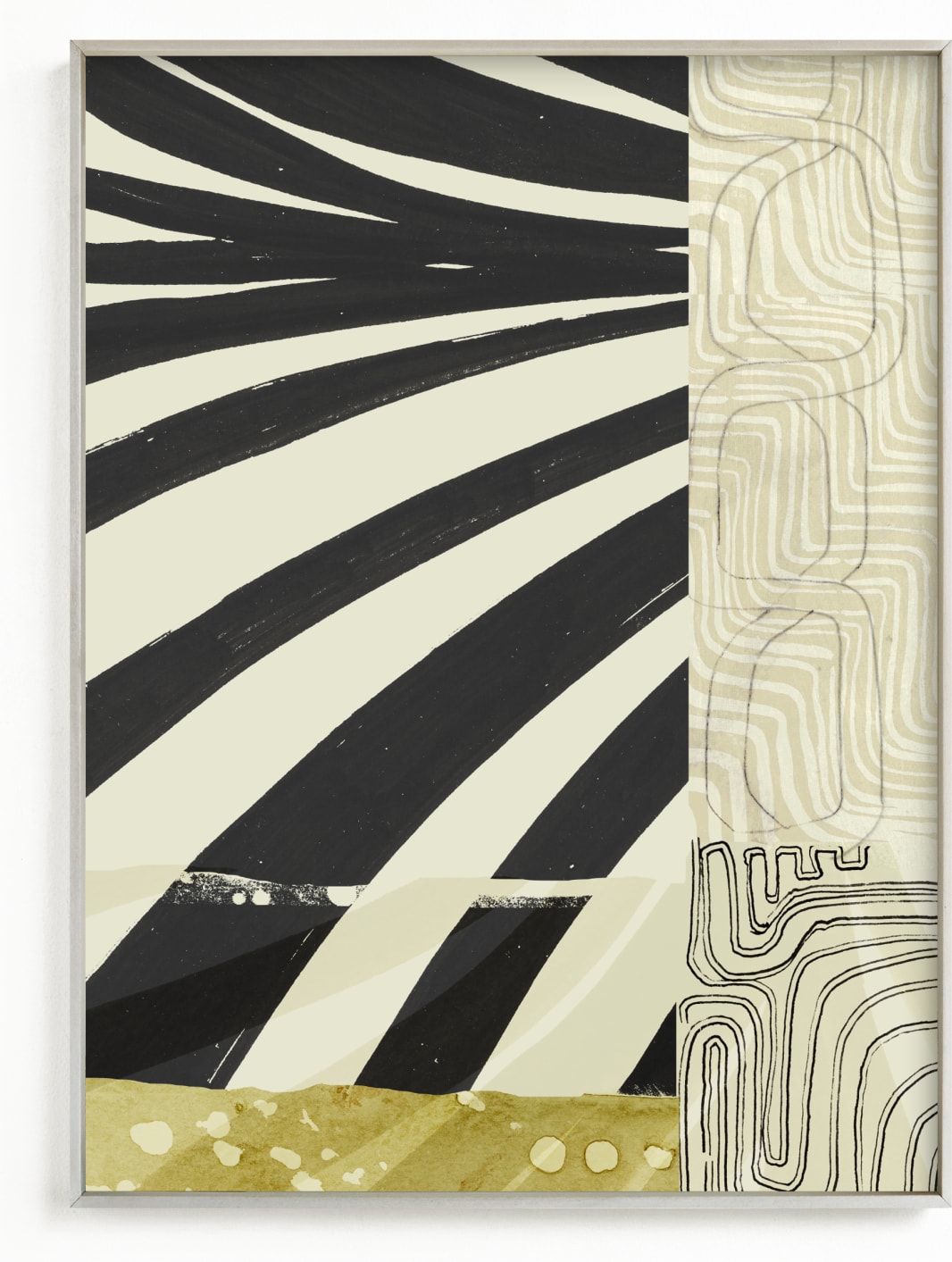 This is a white, black, gold art by Bethania Lima called Linear flow.