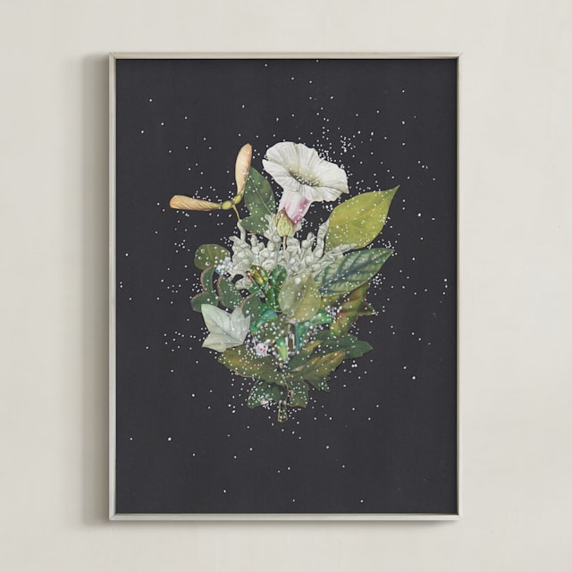 "Night Mint Blossom" - Art Print in velvet black by Jenny Brown - Framed