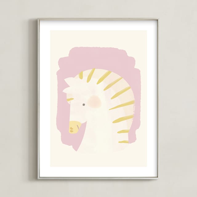 "Valentine Zoo Zebra" - Art Print in Purple by Lori Wemple - Framed