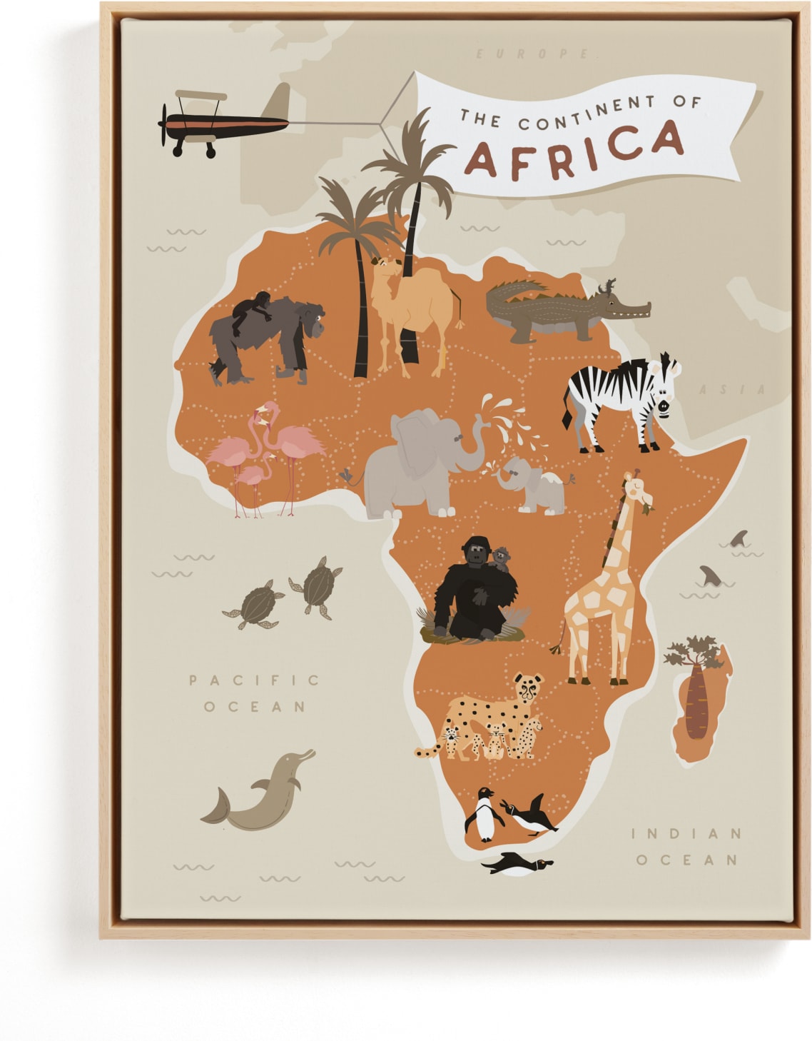 This is a brown kids wall art by Kamala Nahas called animals of africa.