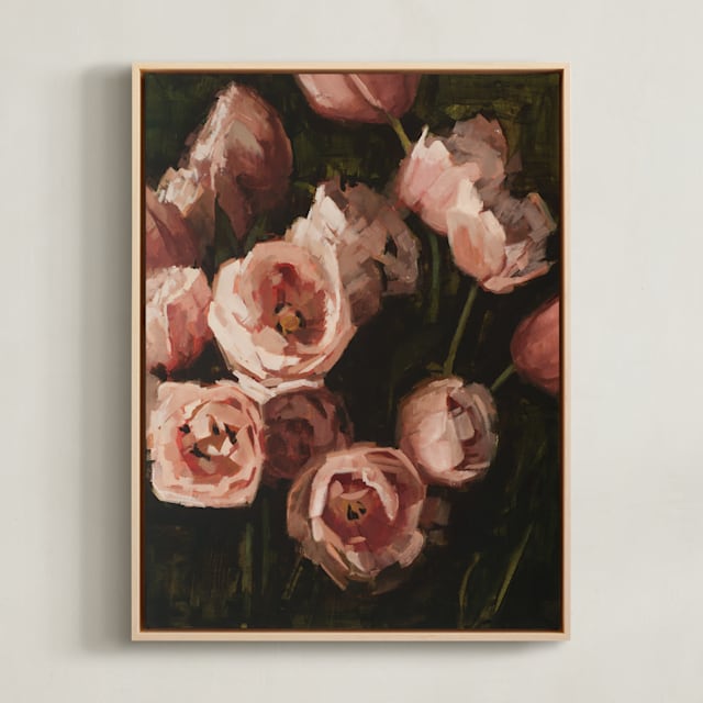 "Tiptoe Through the Tulips" - Art Print in Raspberry Tulip by Rachel Nelson - Framed Canvas