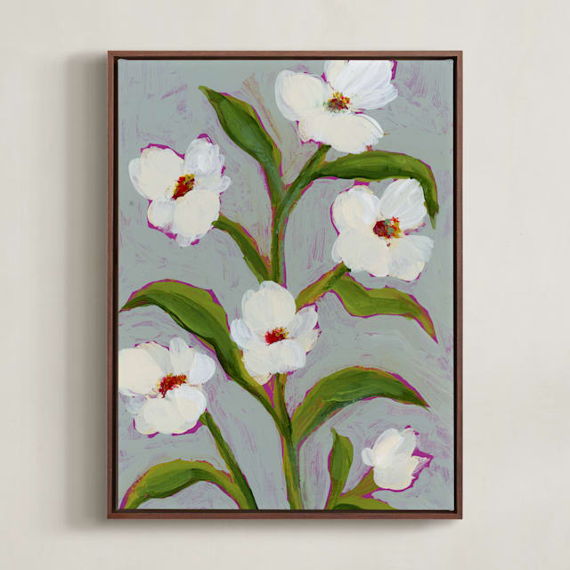 "Floral Abstract in Icy Blue" - Art Print in Sky Blue by Katie Mulder - Framed Canvas