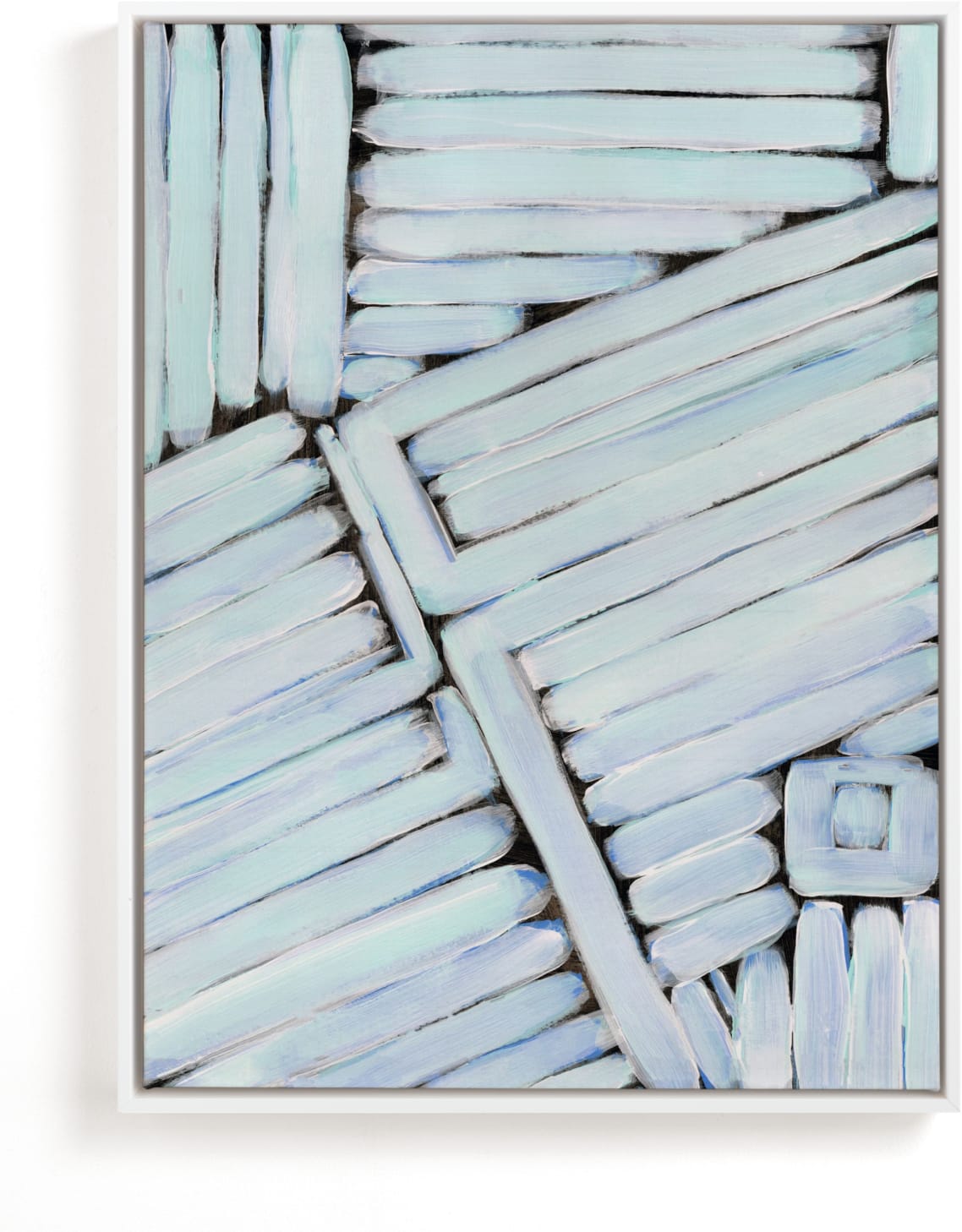 This is a blue art by Lauren Rutley called Zips and Stripes.