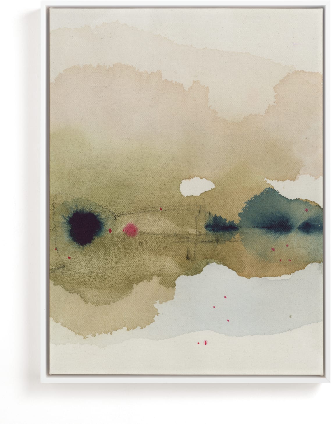 This is a brown, beige, red art by Shina Choi called Viridian Misty Lake I.