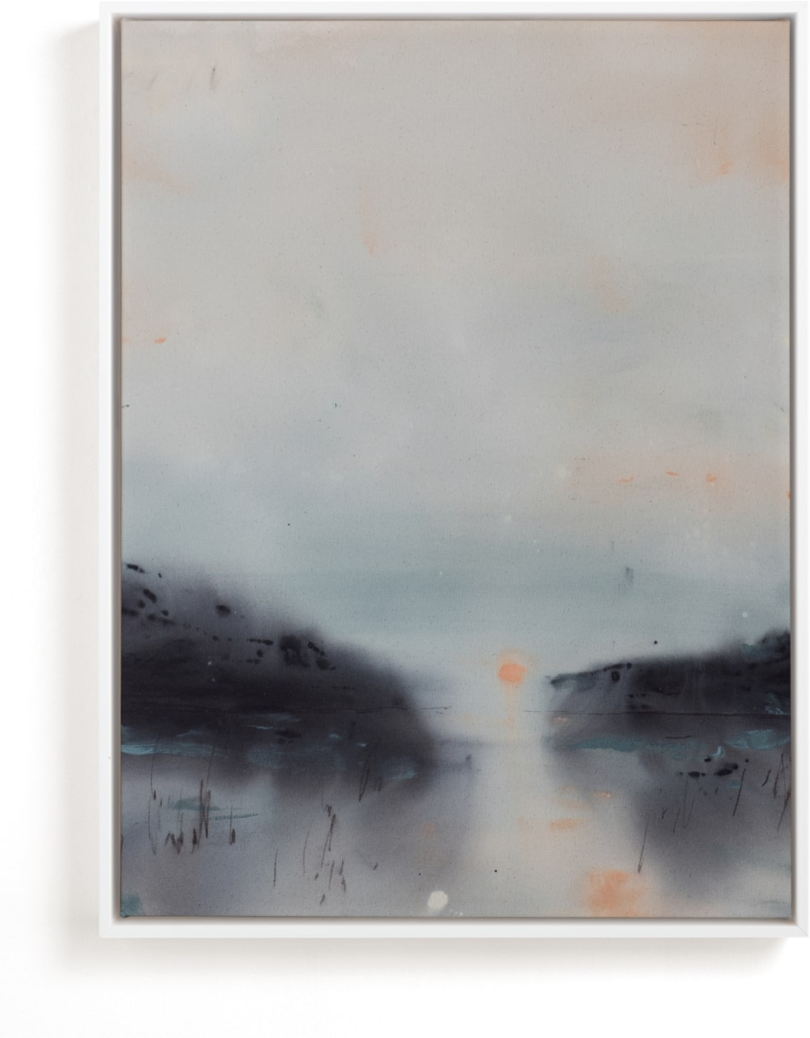 This is a grey art by Christa Kimble called Canal at Sunrise.