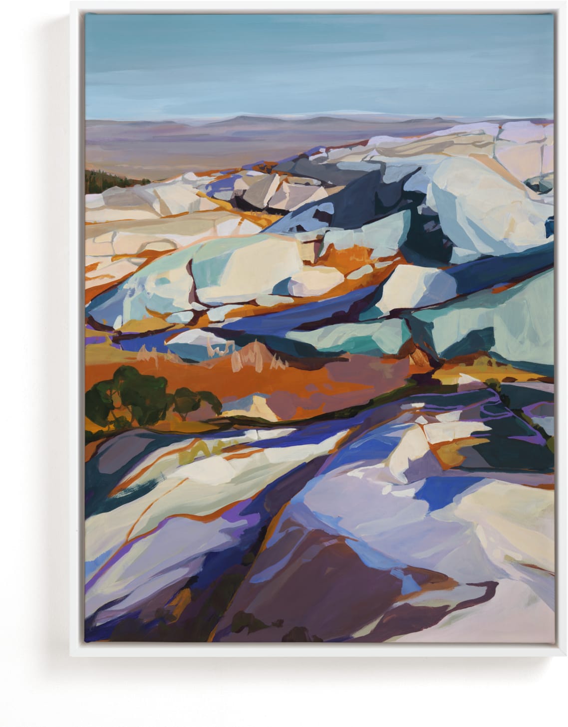 This is a blue, colorful, beige art by Jess Franks called On the Rocks I.