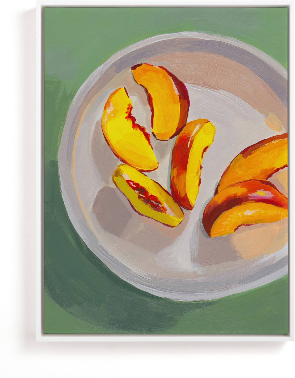 This is a yellow, green art by Patrice Horvath called Peaches.