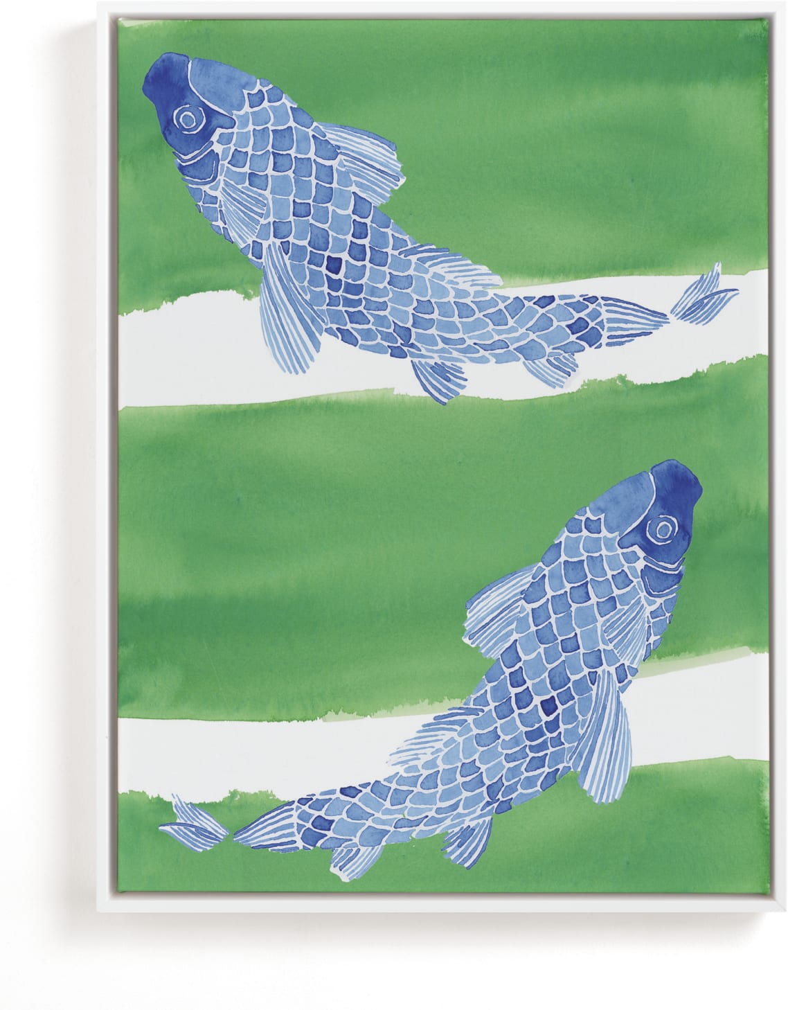 This is a blue art by Emily Bremner Forbes called Swimming Carp.