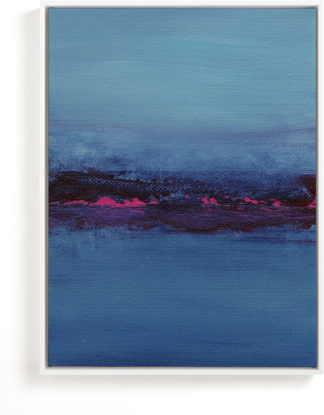 This is a blue art by Lindsay Megahed called Lights on the Lake.