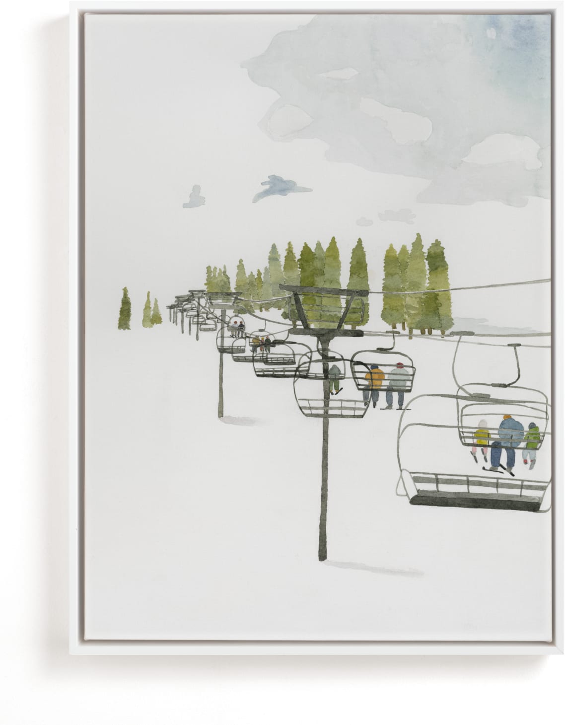 This is a white art by Monica Loos called Ski Lift.