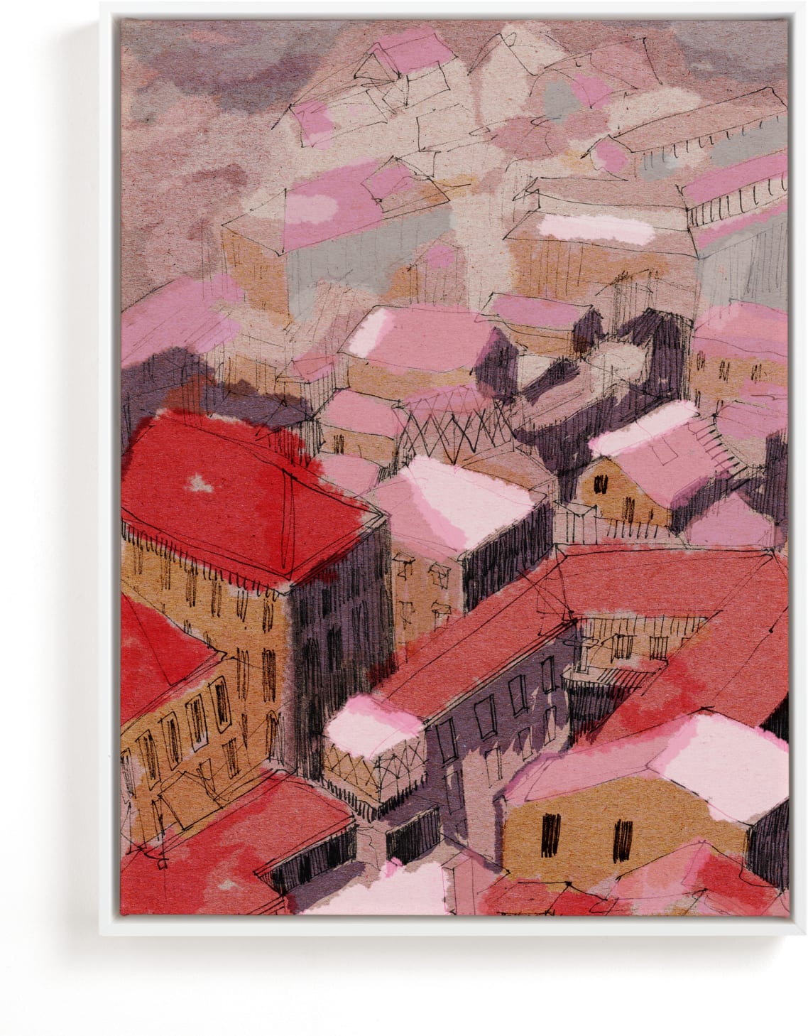 This is a pink art by Oana Prints called Painted Venice cityscape.