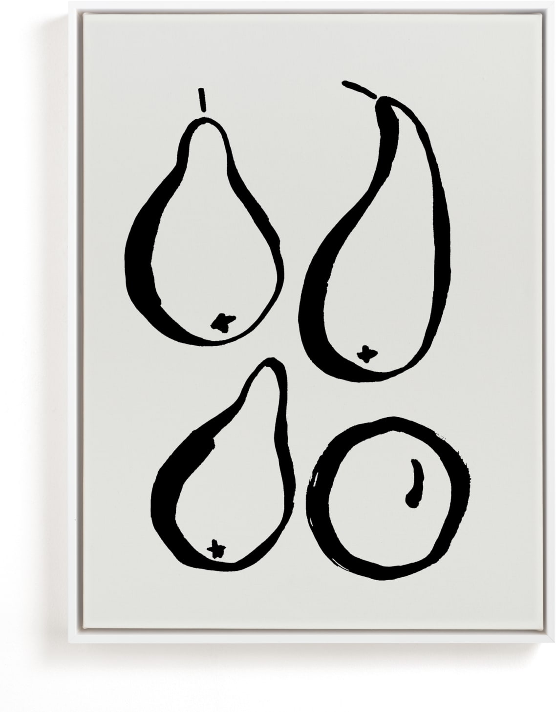 This is a black and white art by Sonya Percival called Still-life with four pears.