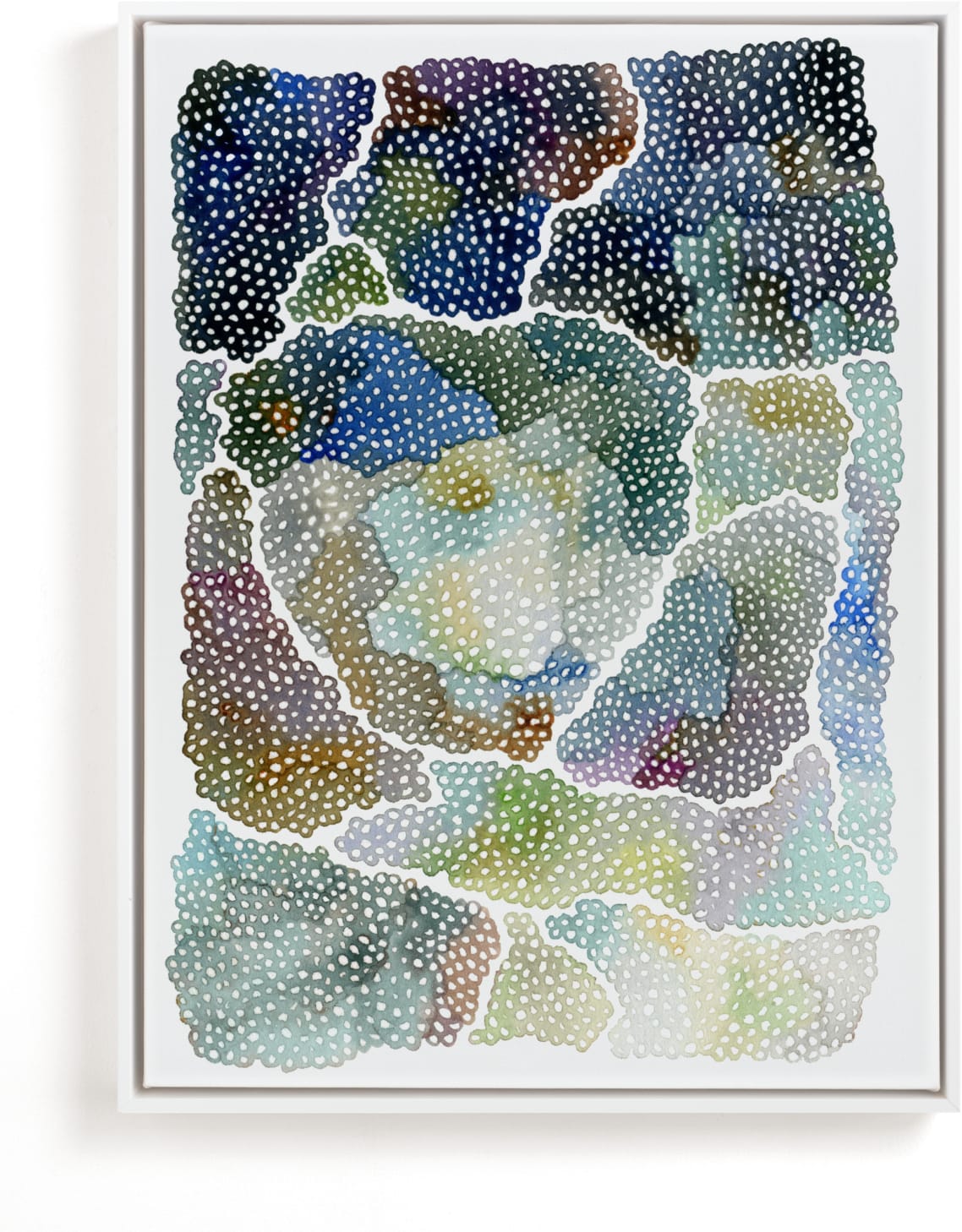 This is a blue art by Kelly Place called freckle topography II.