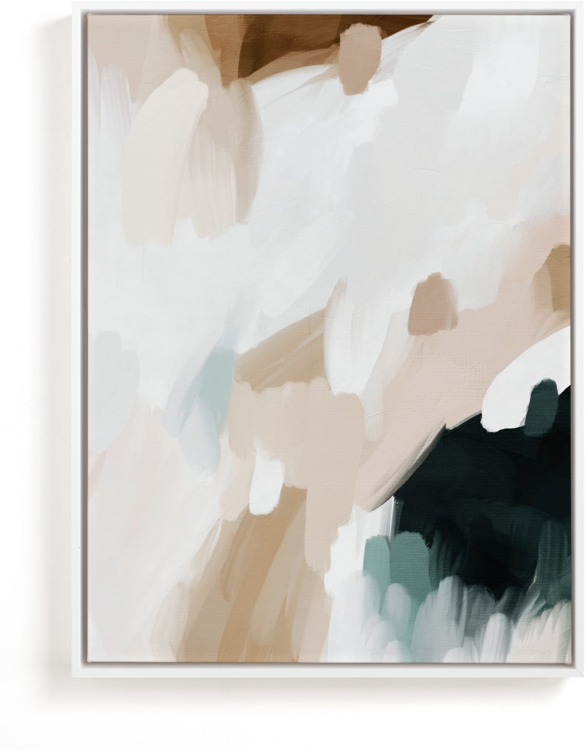 This is a white, beige, green art by Melanie Severin called Moody Beauty II.