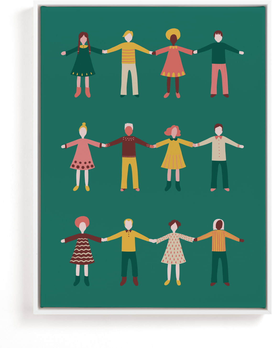This is a yellow kids wall art by Nieves Herranz called Happy People.
