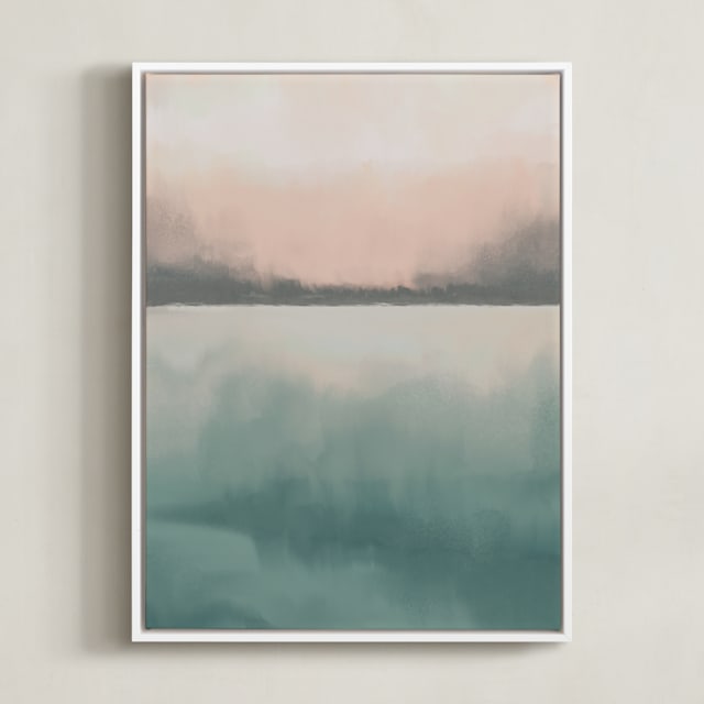 "Misty Marsh I" - Art Print in Peaceful Blue by Haley Fischer - Framed Canvas
