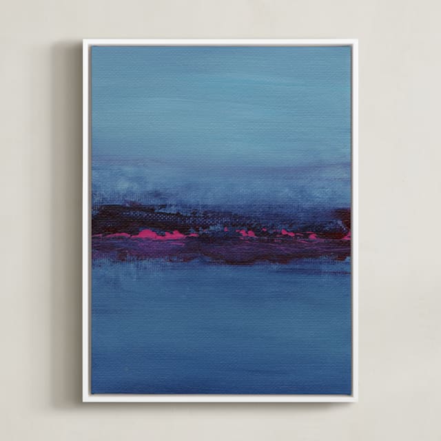 "Lights on the Lake" - Art Print in Midnight Blue by Lindsay Megahed - Framed Canvas