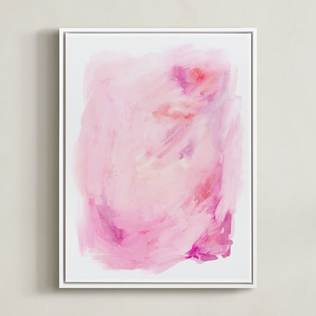 "Deconstructed Peonies" - Art Print in Passion Pink by Britt Mills - Framed Canvas