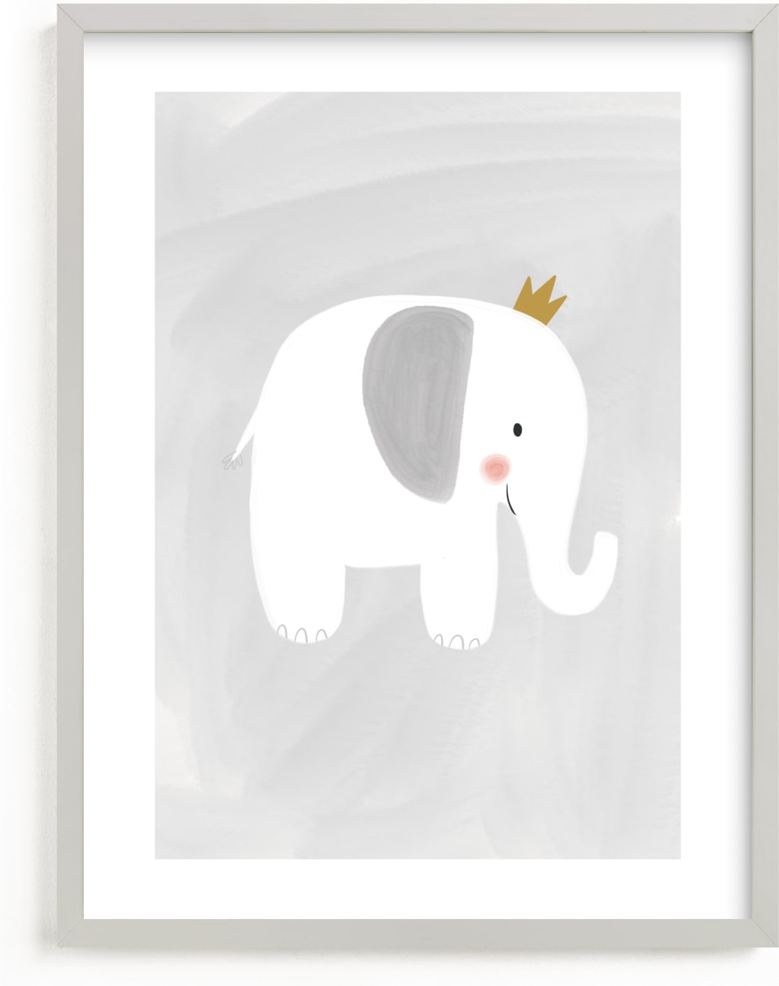 This is a white, grey, gold nursery wall art by Patrice Horvath called Dream Big Elephant And Giraffe.