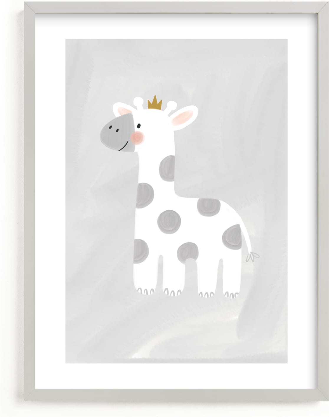 This is a white nursery wall art by Patrice Horvath called Dream Big Elephant And Giraffe.