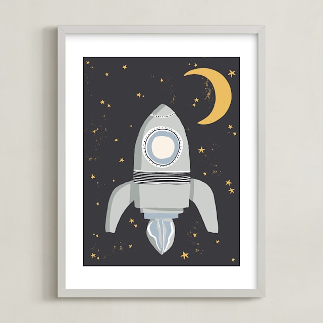 "Up in Space Rocket Ship" - Limited Edition Art Print by Maggie Unruh in beautiful frame options and a variety of sizes.