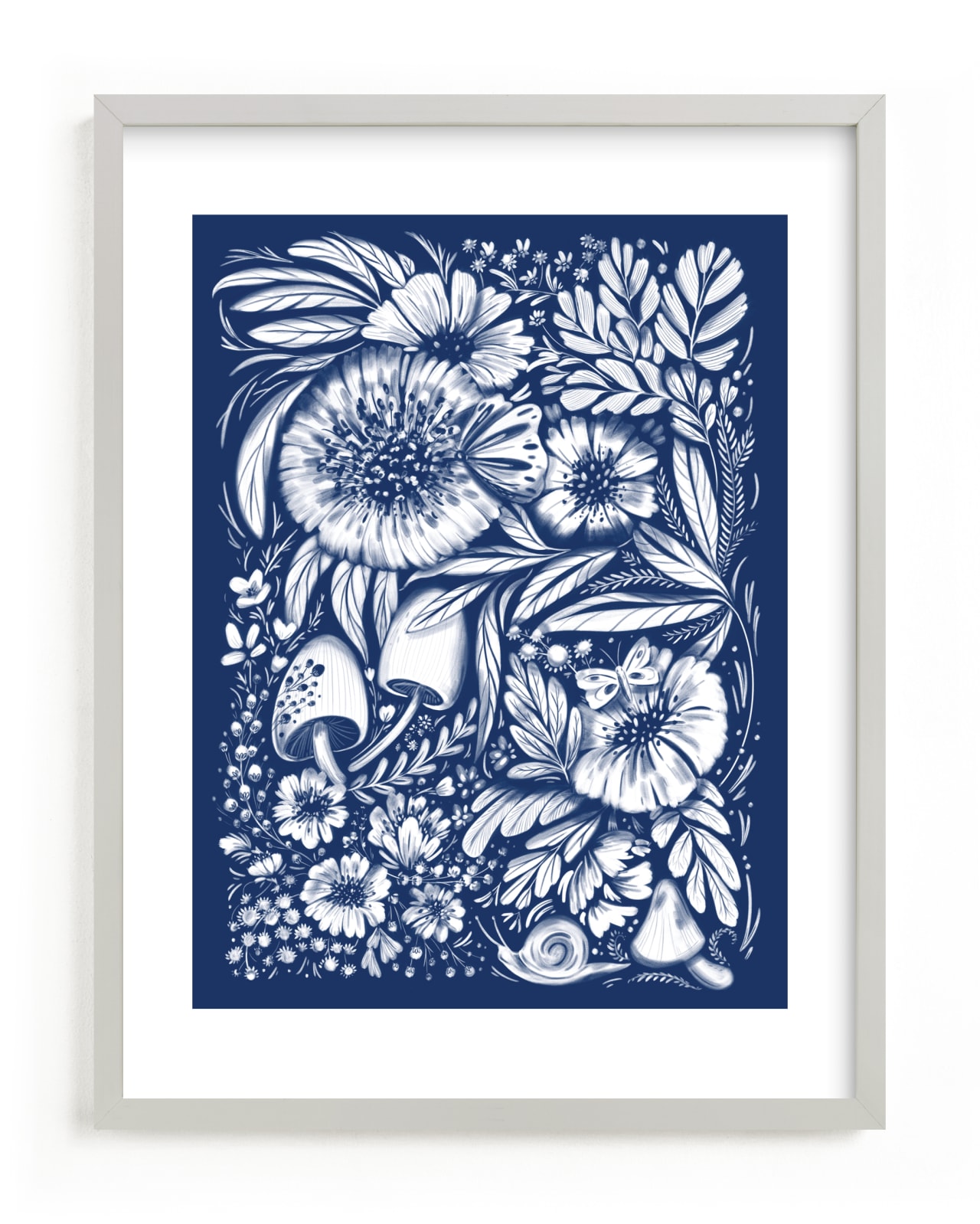 "Royal Blue Chalk Floral" - Limited Edition Art Print by Becky Nimoy in beautiful frame options and a variety of sizes.