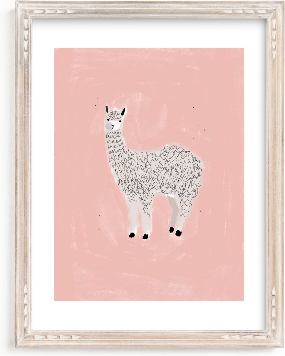 This is a black and white kids wall art by SALLY MURPHY called Sunshine Alpaca.