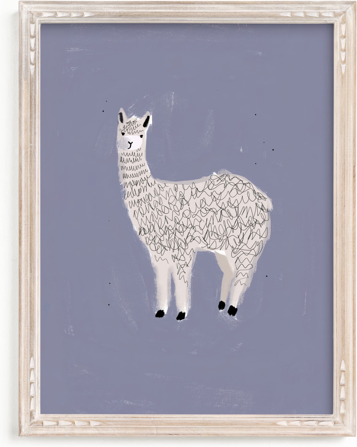 This is a black and white kids wall art by SALLY MURPHY called Sunshine Alpaca.