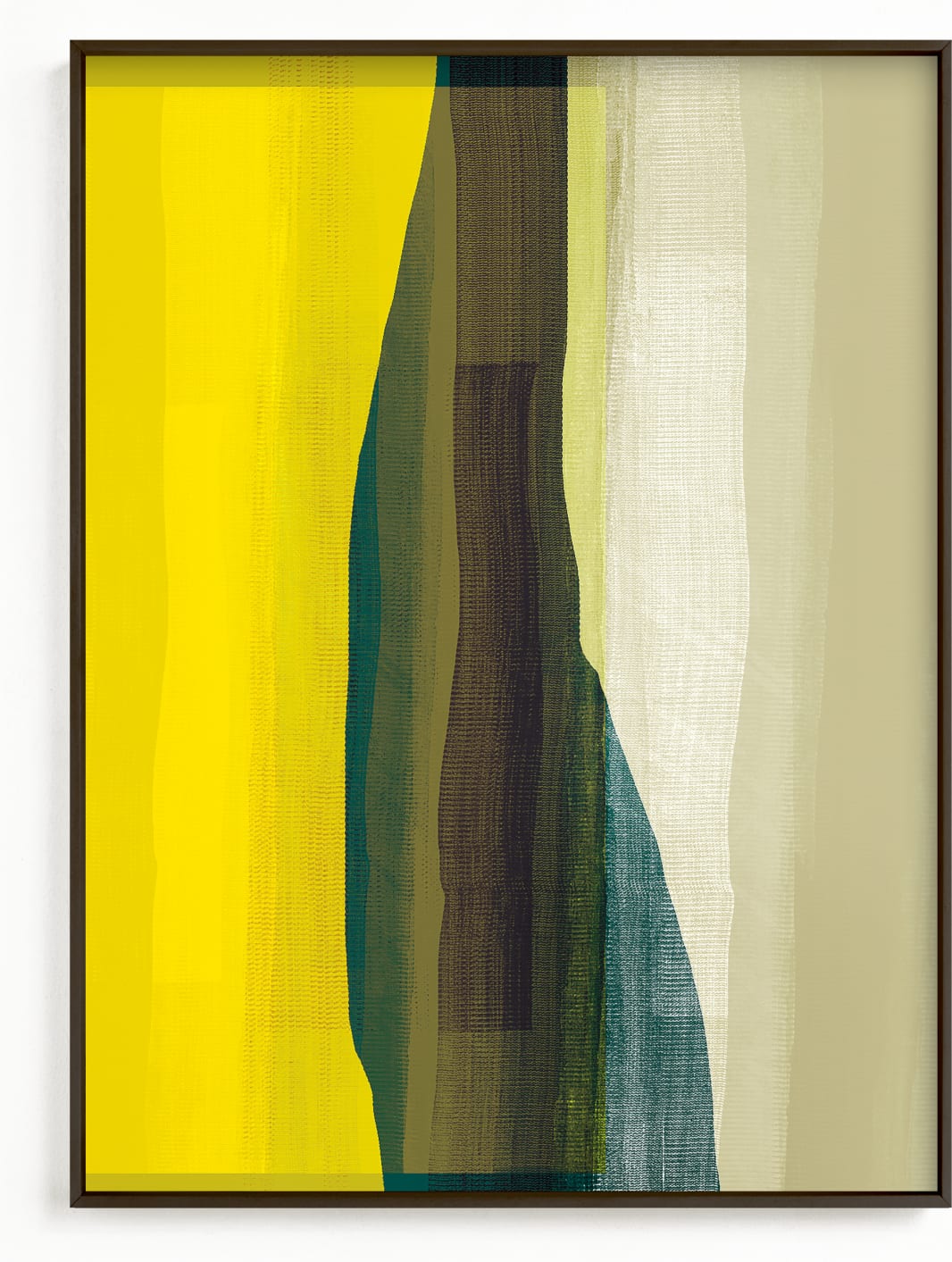 This is a yellow art by Debra Pruskowski called Green Bottle Abstract.