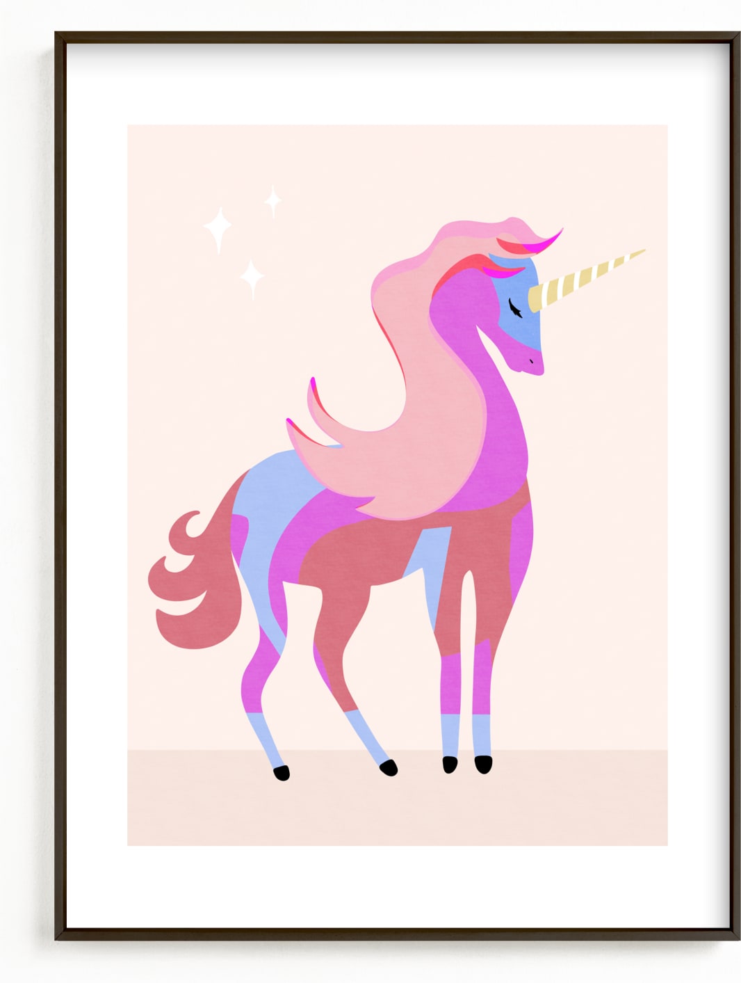 This is a colorful kids wall art by Maja Cunningham called Unicorns are real.
