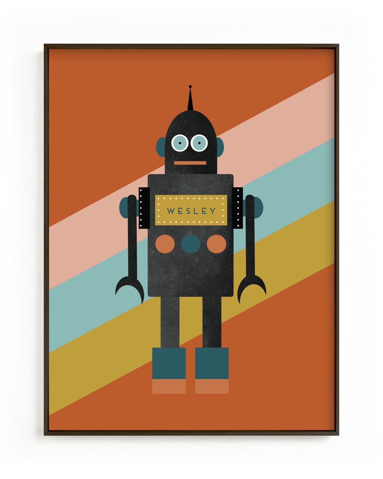 "Retro Robot" - Custom Open Edition Children's Art Print by Morgan Kendall in beautiful frame options and a variety of sizes.