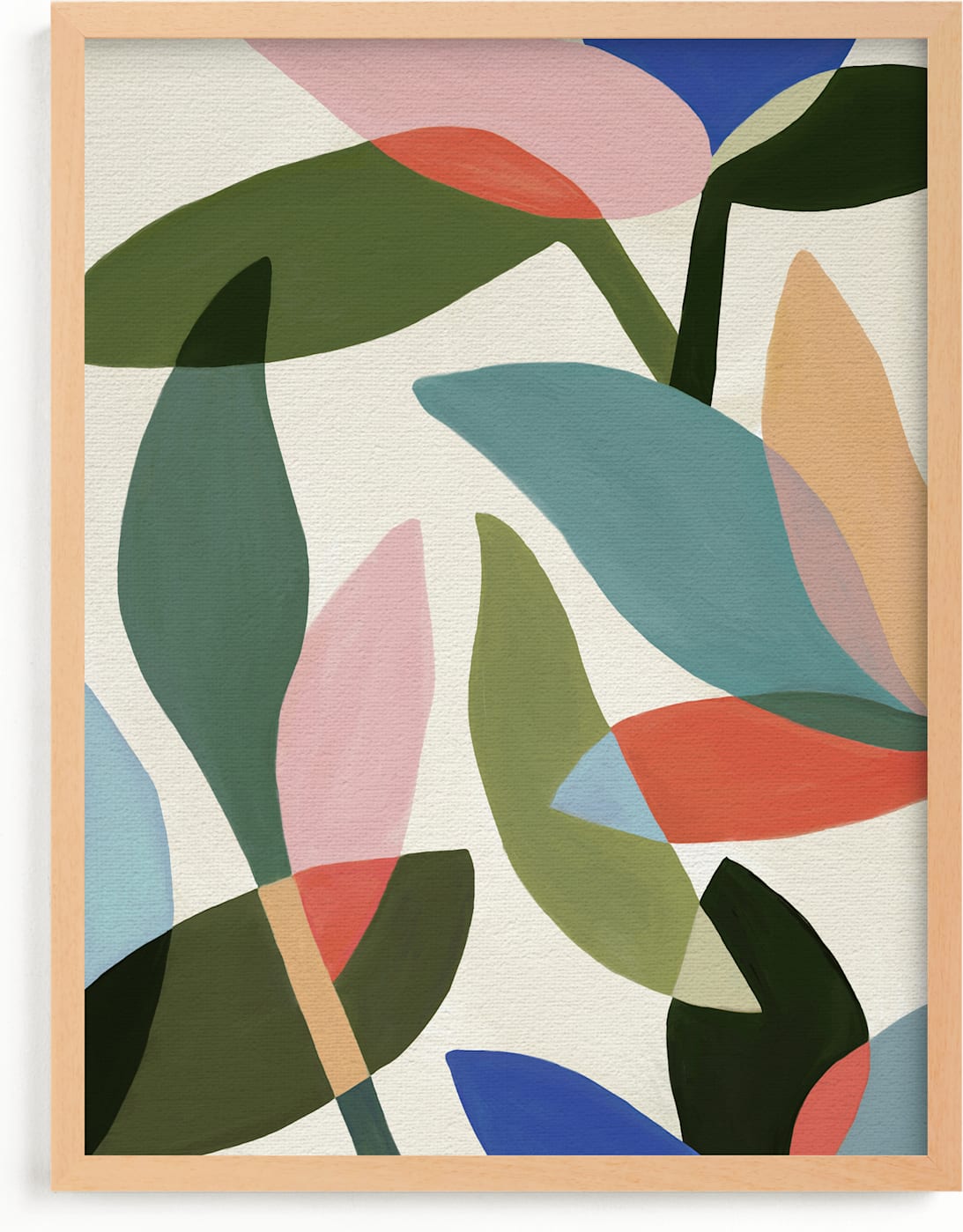 This is a blue, orange, green art by Katherine Moynagh called Garden in Bloom.