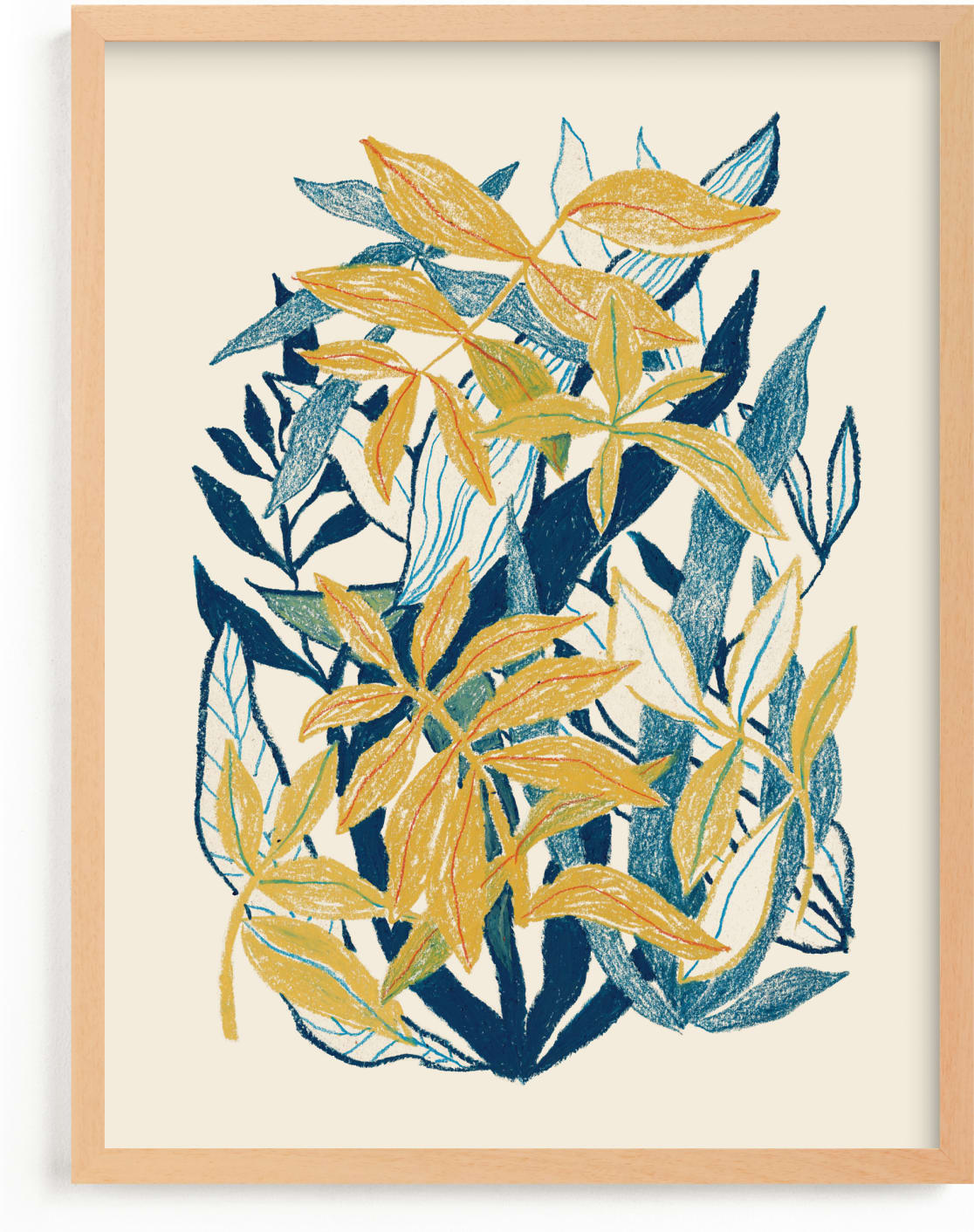 This is a blue, yellow, gold art by Catilustre called My Hiding Place.