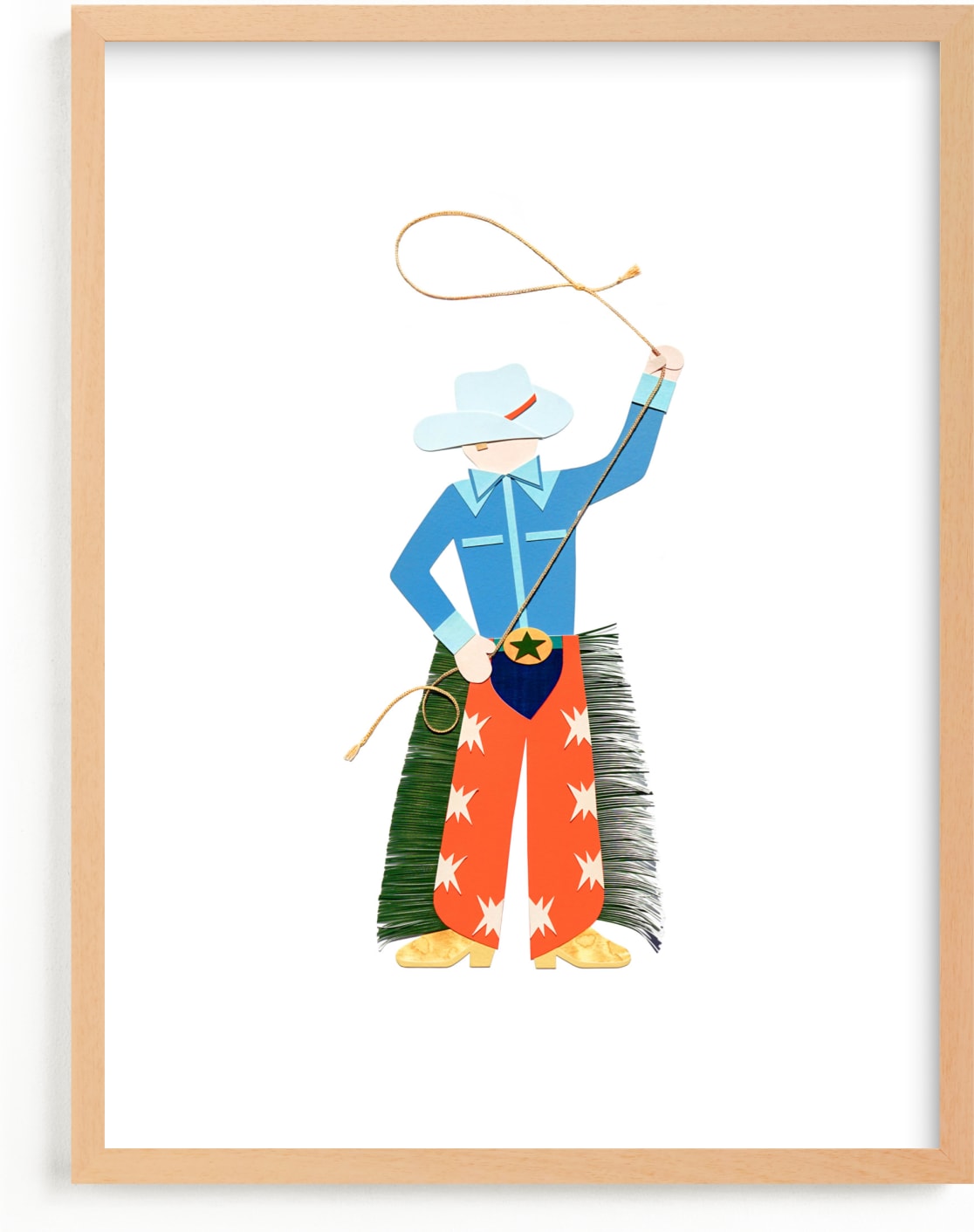 This is a blue kids wall art by Kelsey Livingston called Cowboy Carl.