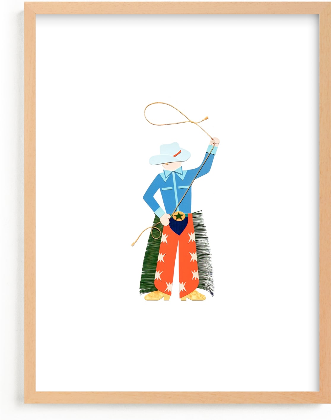 This is a blue, orange, green kids wall art by Kelsey Livingston called Cowboy Carl.