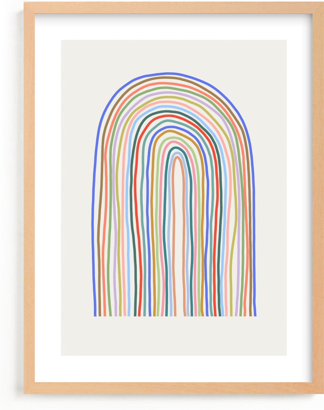 This is a classic colors, beige kids wall art by Kelly Ambrose called happy rainbow.