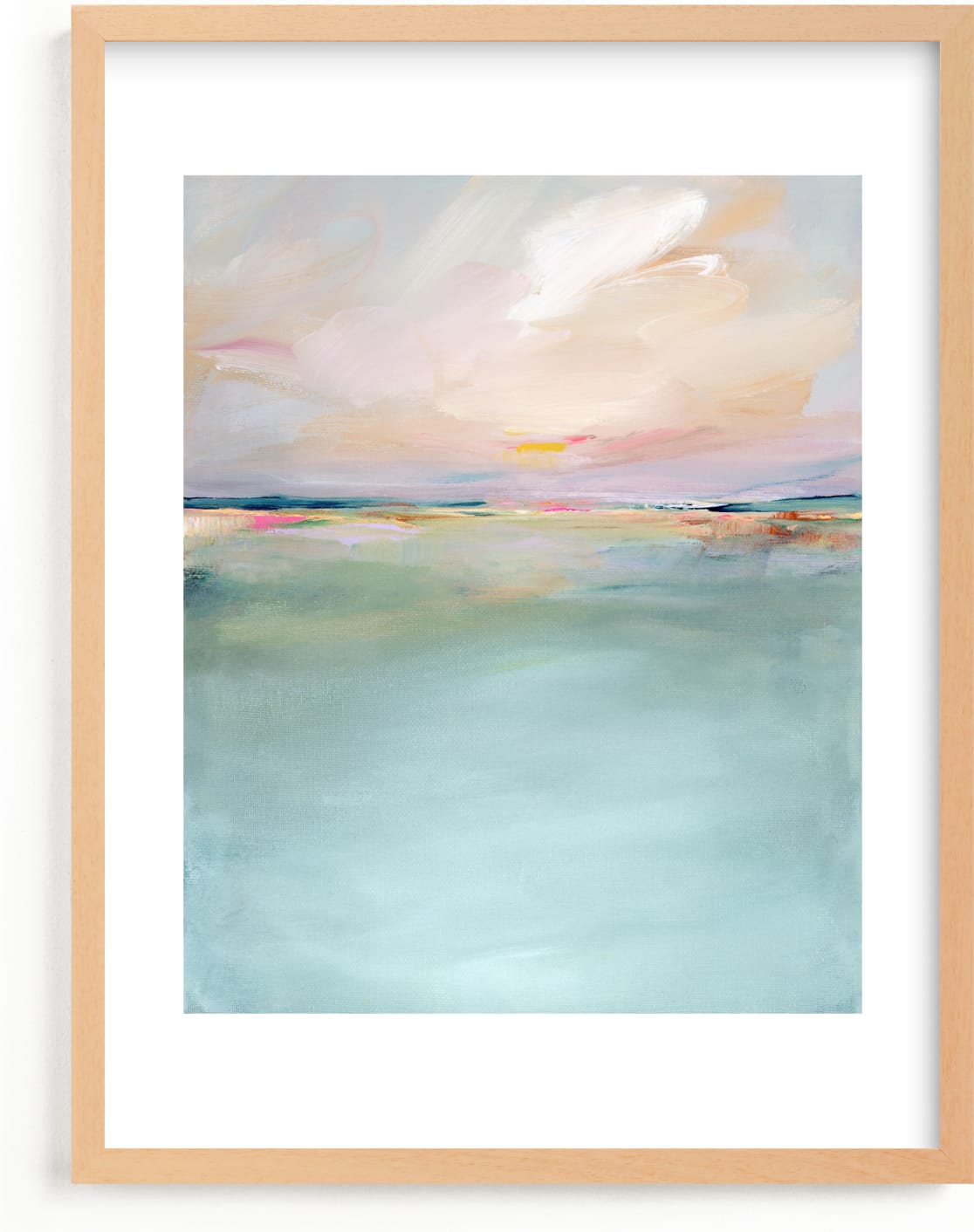 This is a blue, yellow, pink art by Lindsay Megahed called Summer Retreat.