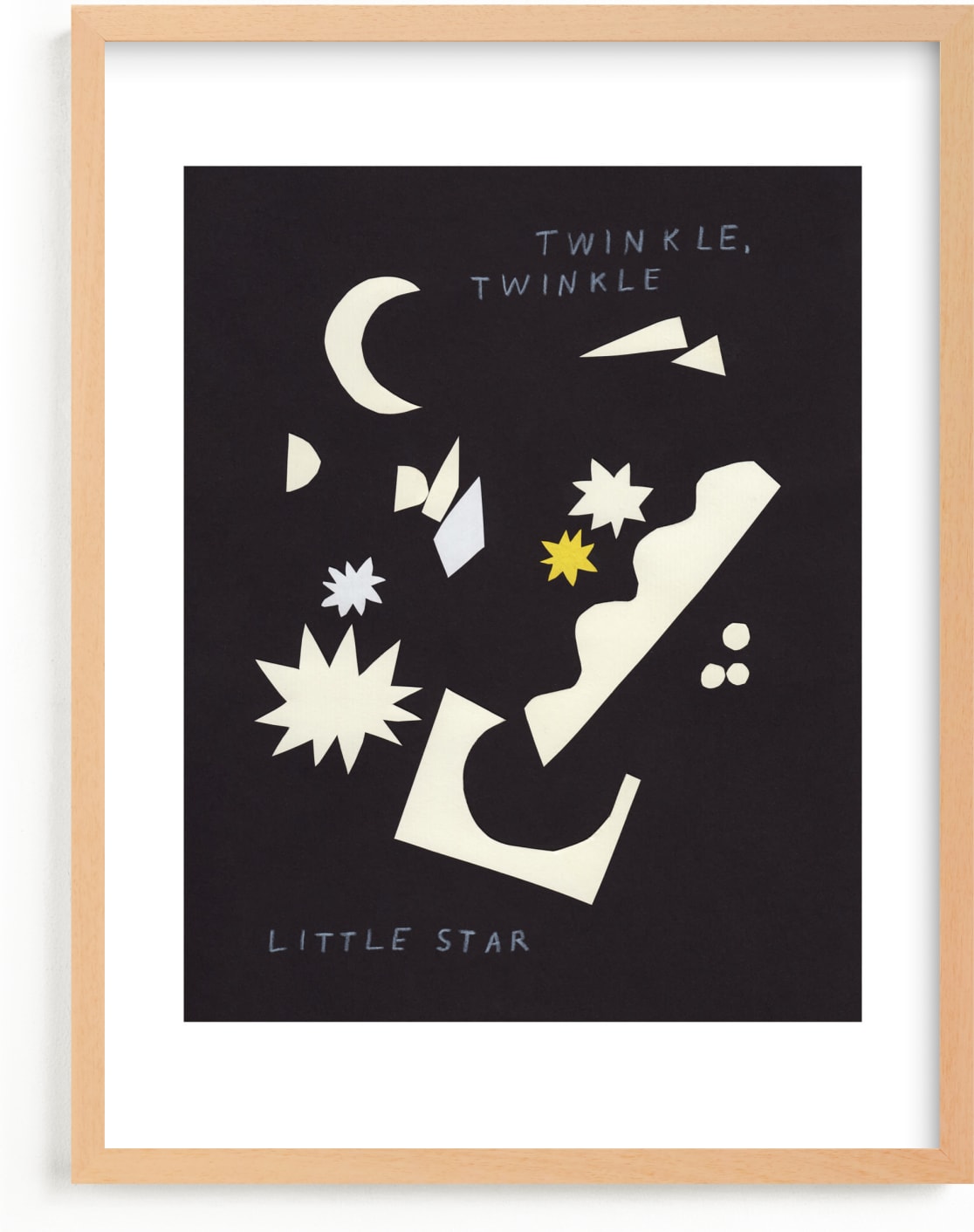 This is a black and white nursery wall art by Elliot Stokes called Twinkle, Twinkle Little Star.