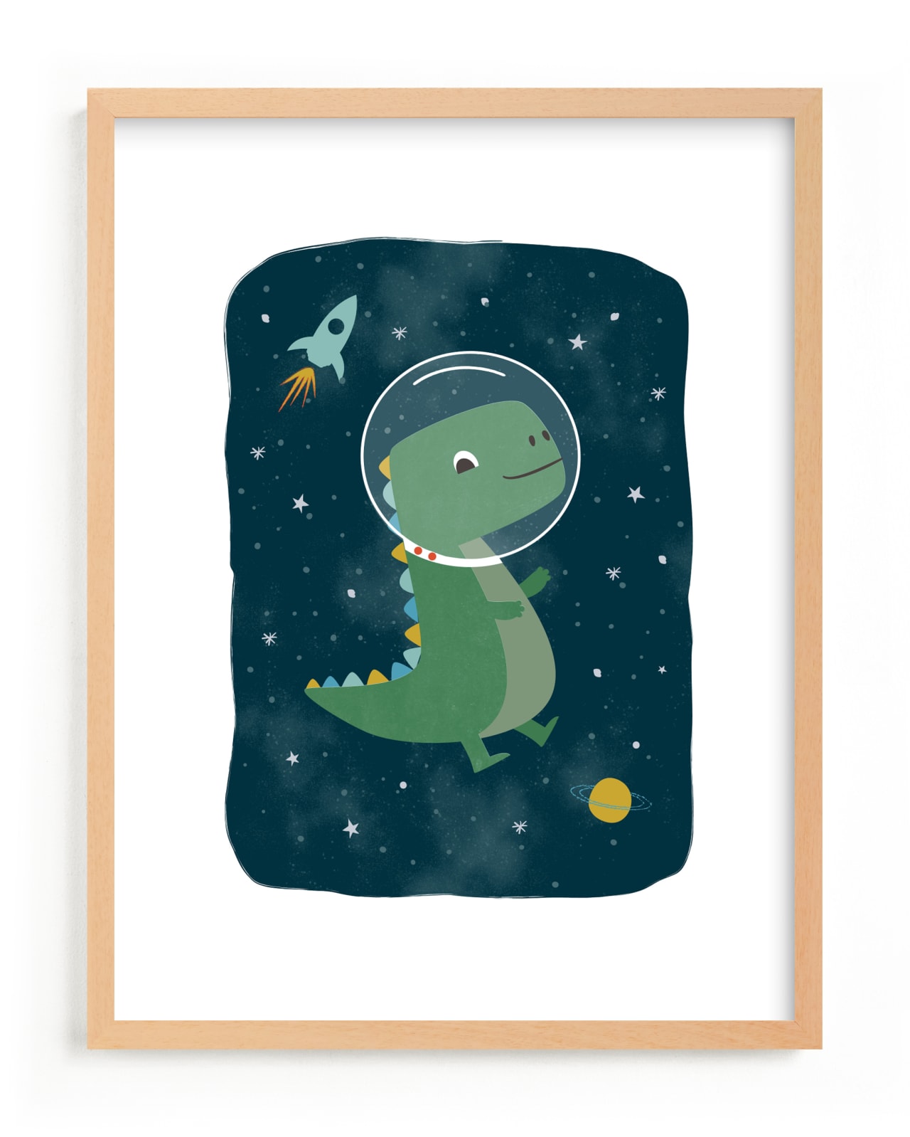 "Dinos in space" by Annie Holmquist in beautiful frame options and a variety of sizes.