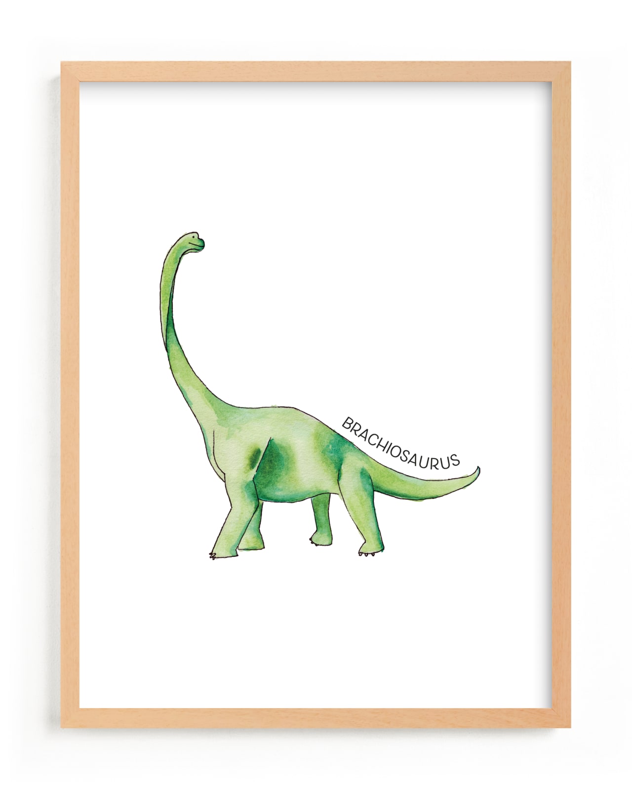 "Watercolor Dino Party Brachiosaurus" by Rachel Getz in beautiful frame options and a variety of sizes.