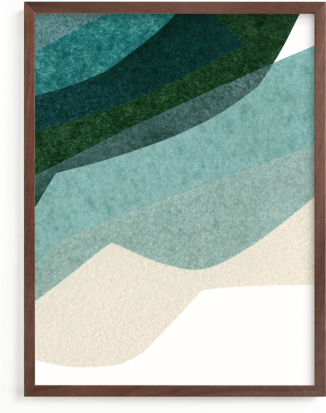 This is a blue, ivory, green art by Carrie Moradi called Rippling Fields II.
