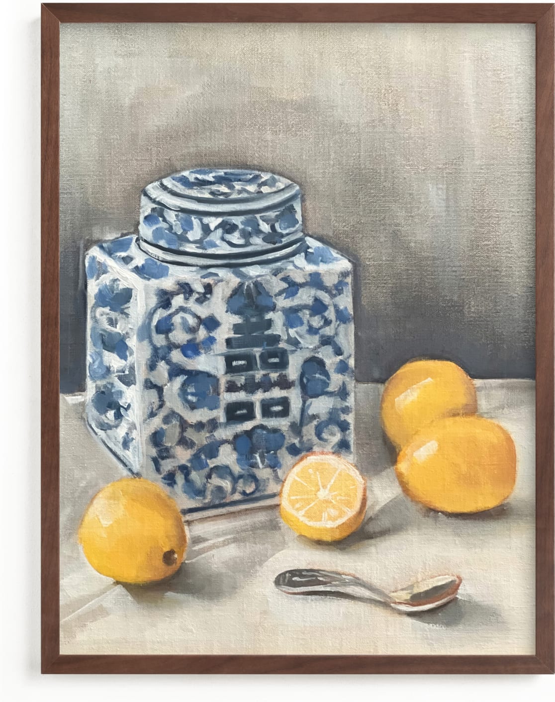 This is a blue art by Laura Udall Miller called Lemon Chinoiserie.