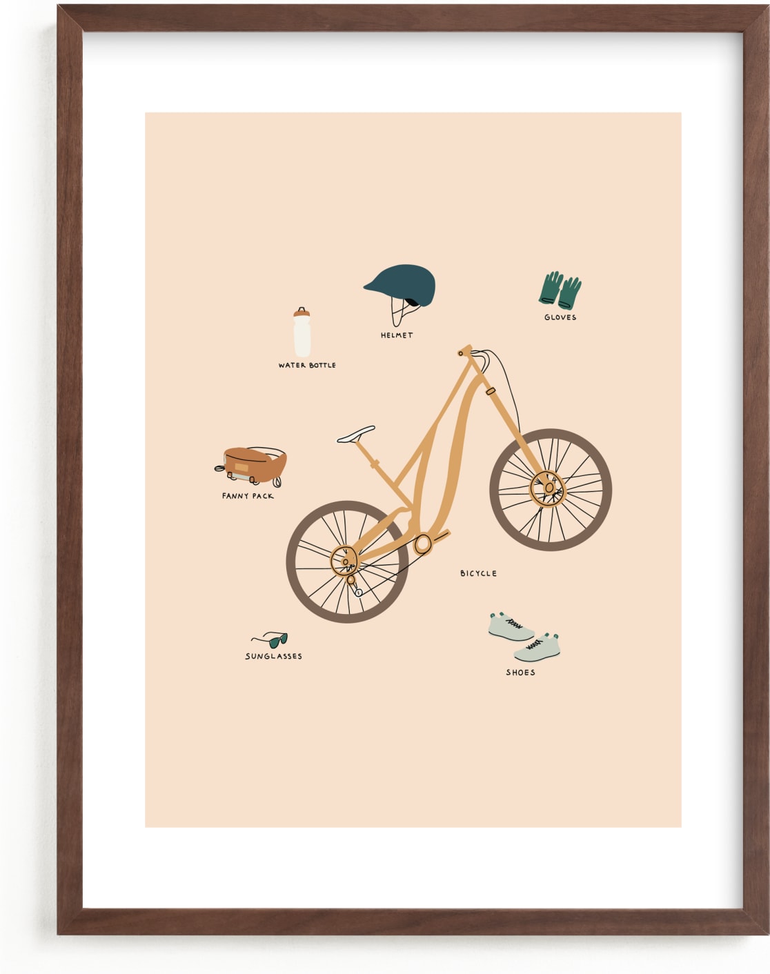 This is a ivory kids wall art by Coit Creative called Cycling Adventure Gear.