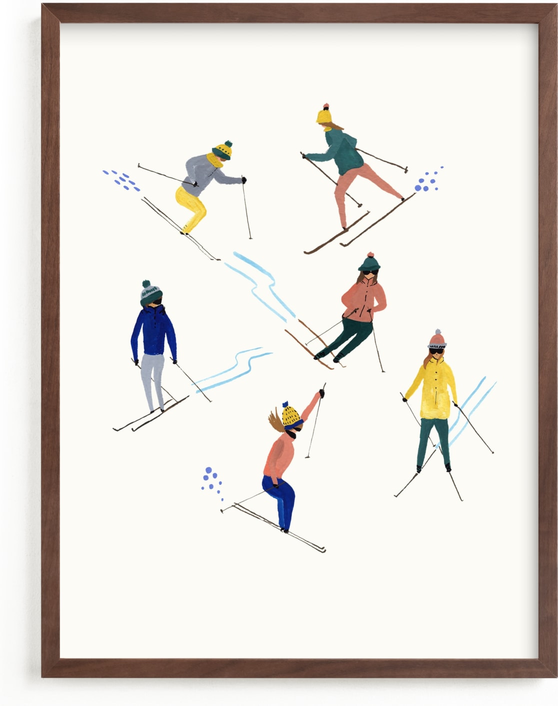 This is a blue kids wall art by Anee Shah called Ski people.