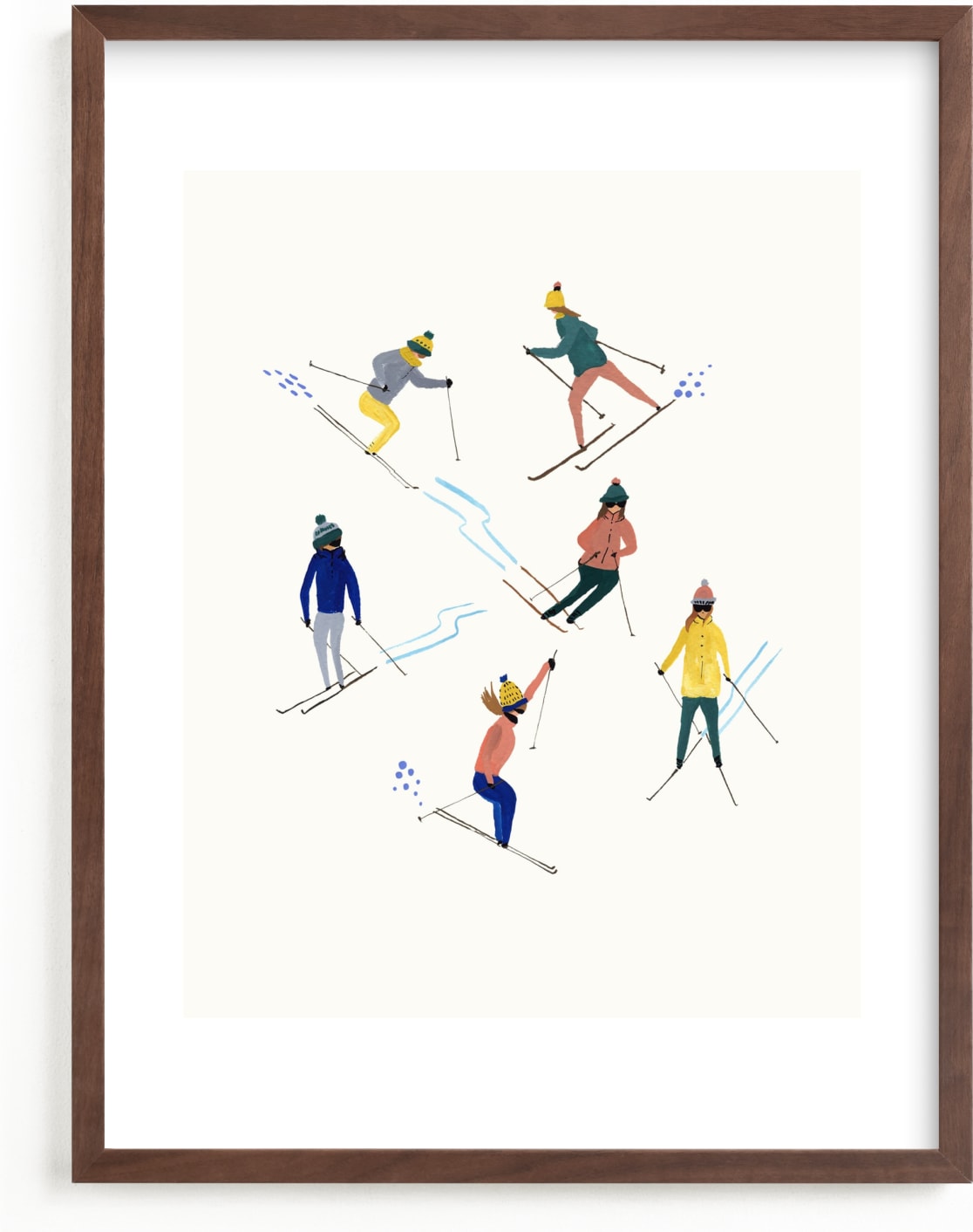 This is a blue kids wall art by Anee Shah called Ski people.