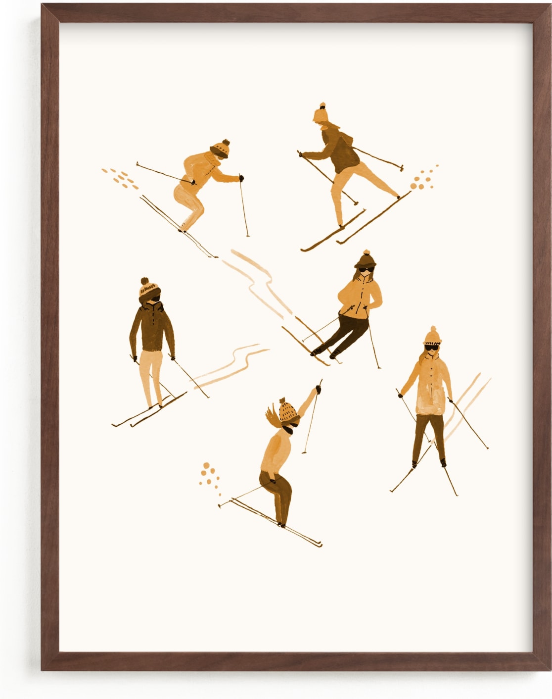 This is a brown kids wall art by Anee Shah called Ski people.