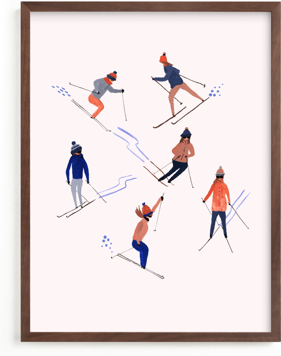 This is a orange kids wall art by Anee Shah called Ski people.