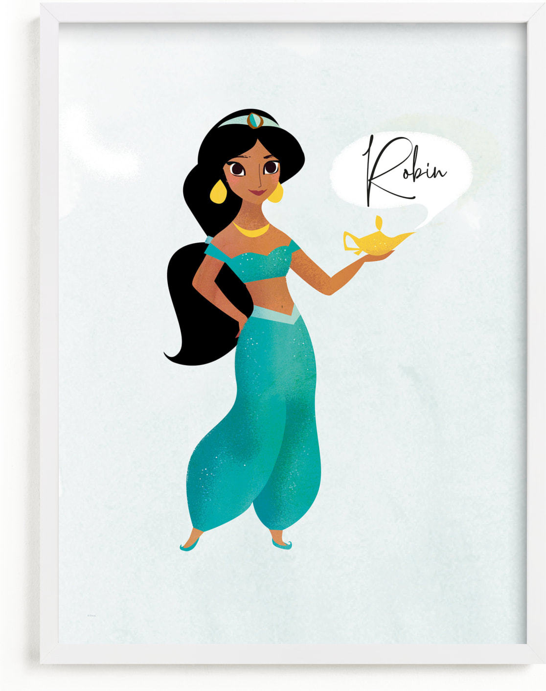 This is a blue disney art by Lori Wemple called A Wish from Disney's Jasmine.
